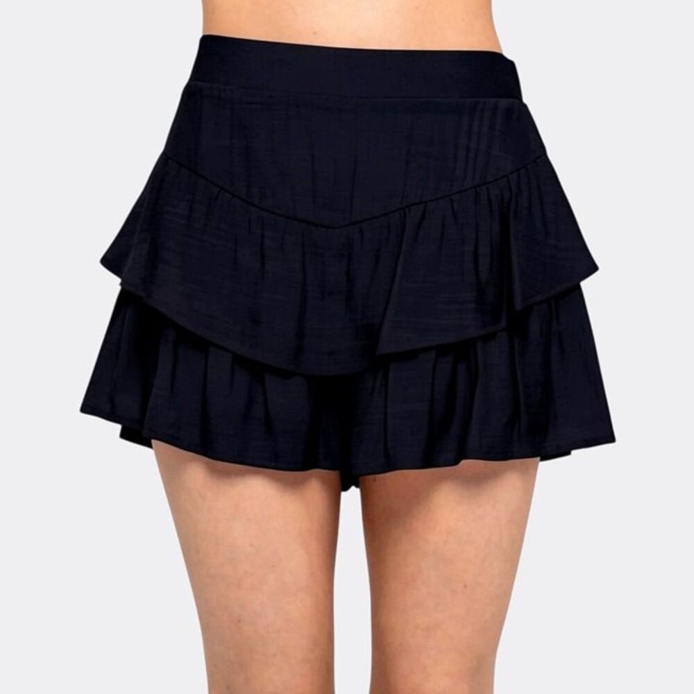 Black Ruffle Hem Shorts/Skort